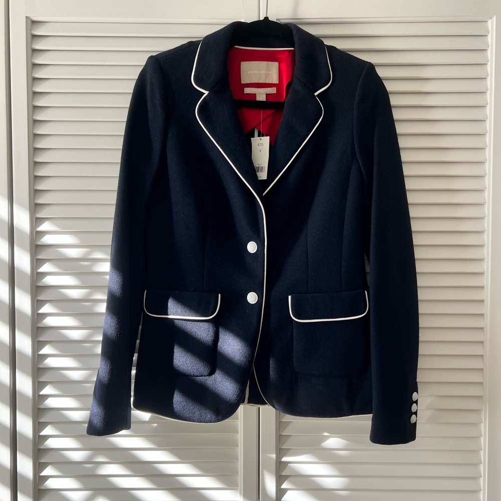 Banana Republic Dark Blue Blazer with White Piping